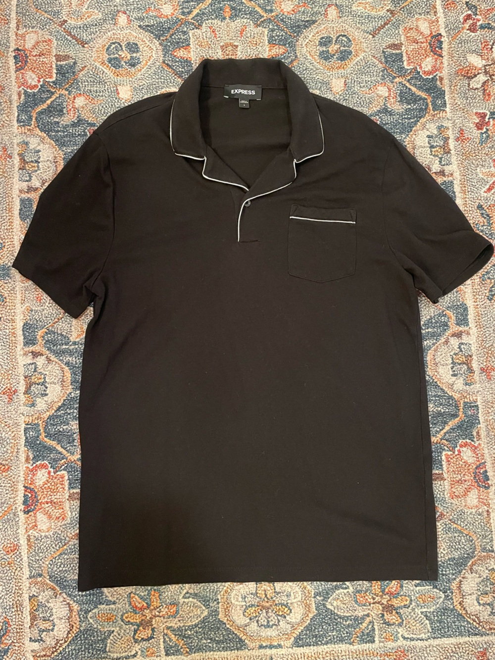 Express Black Polo with White Contrast Piping